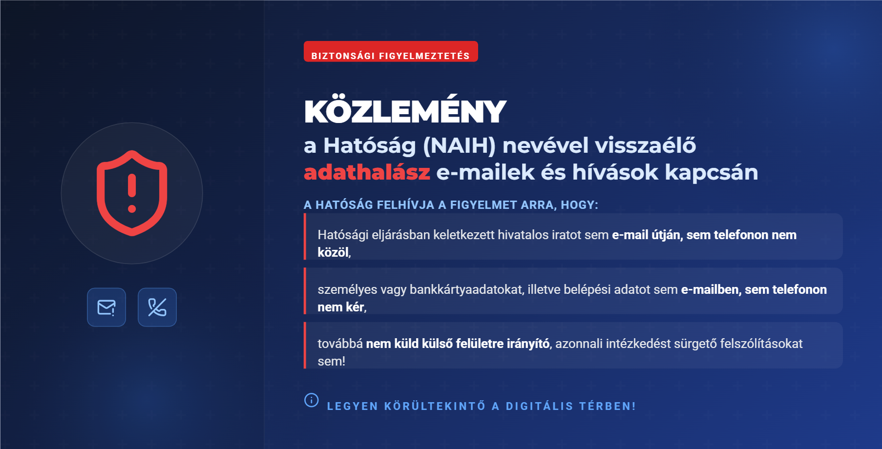 Kép az adathalász tevékenységre figyelmet felhívó közleményről